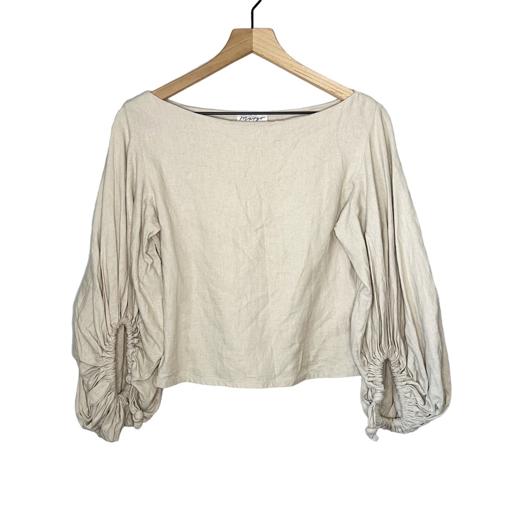 Margo Baridon Linen Blend Puff Sleeve Top XS